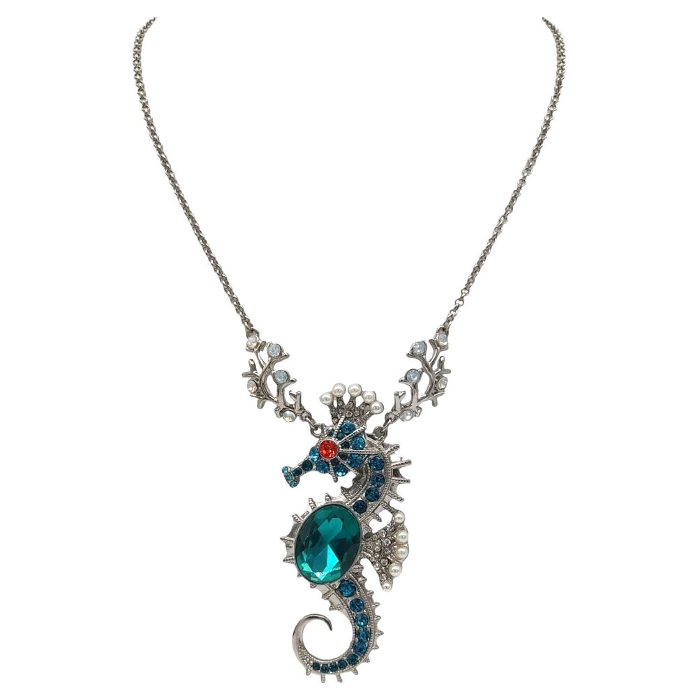 NWT Betsey Johnson Jewelry Large Seahorse Pendant Necklace Crystal Jeweled Crown - Picture 13 of 13